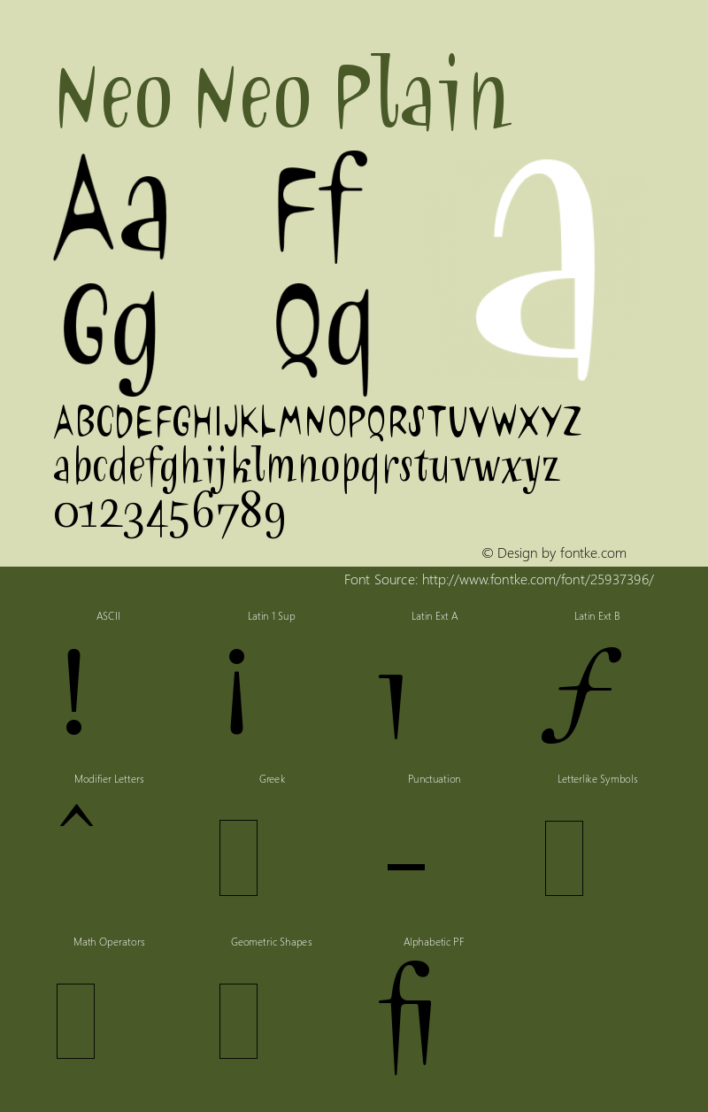 Neo Neo Plain Version 1.0 Font Sample