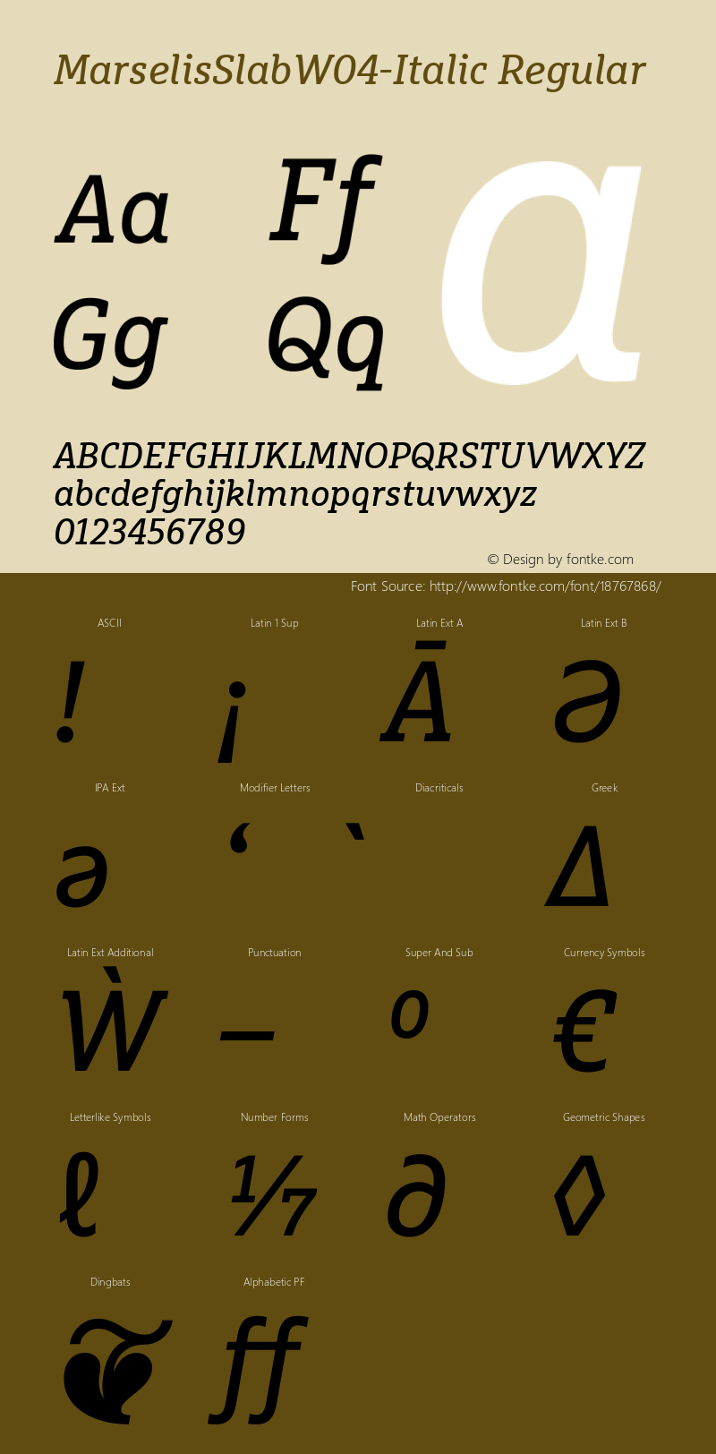 MarselisSlabW04-Italic Regular Version 7.504 Font Sample