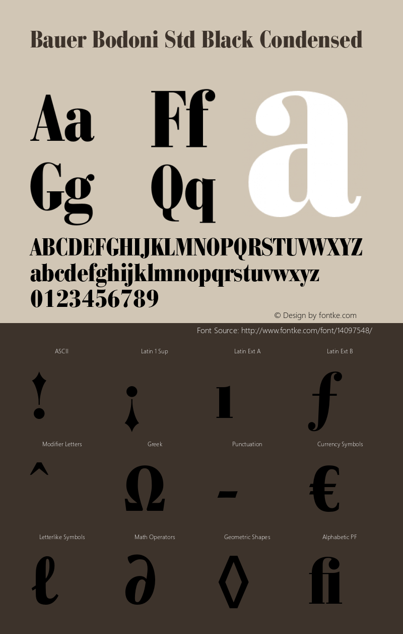 Bauer Bodoni Std Black Condensed Version 2.030;PS 002.000;hotconv 1.0.51;makeotf.lib2.0.18671 Font Sample