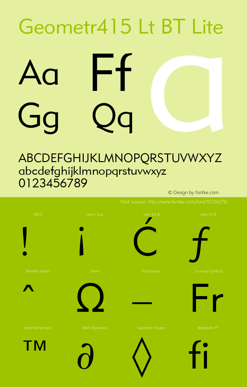 Geometr415 Lt BT Lite Version 1.01 emb4-OT Font Sample