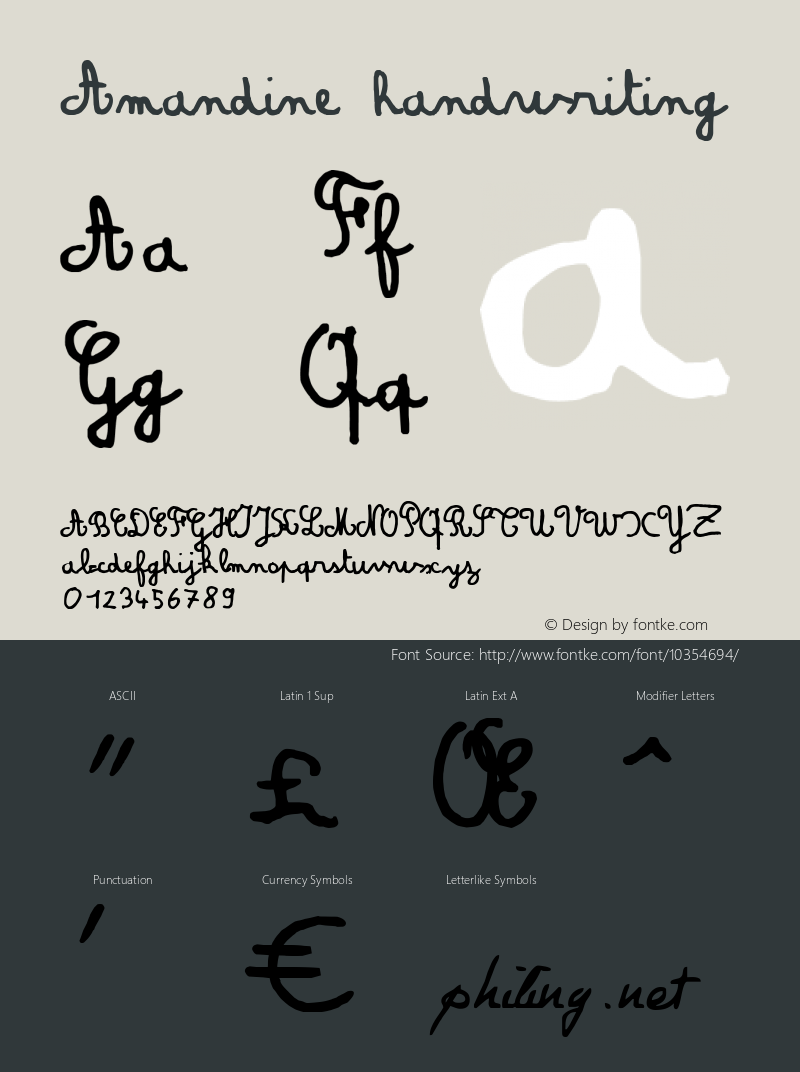 Amandine handwriting 1998; 1.0, initial release Font Sample