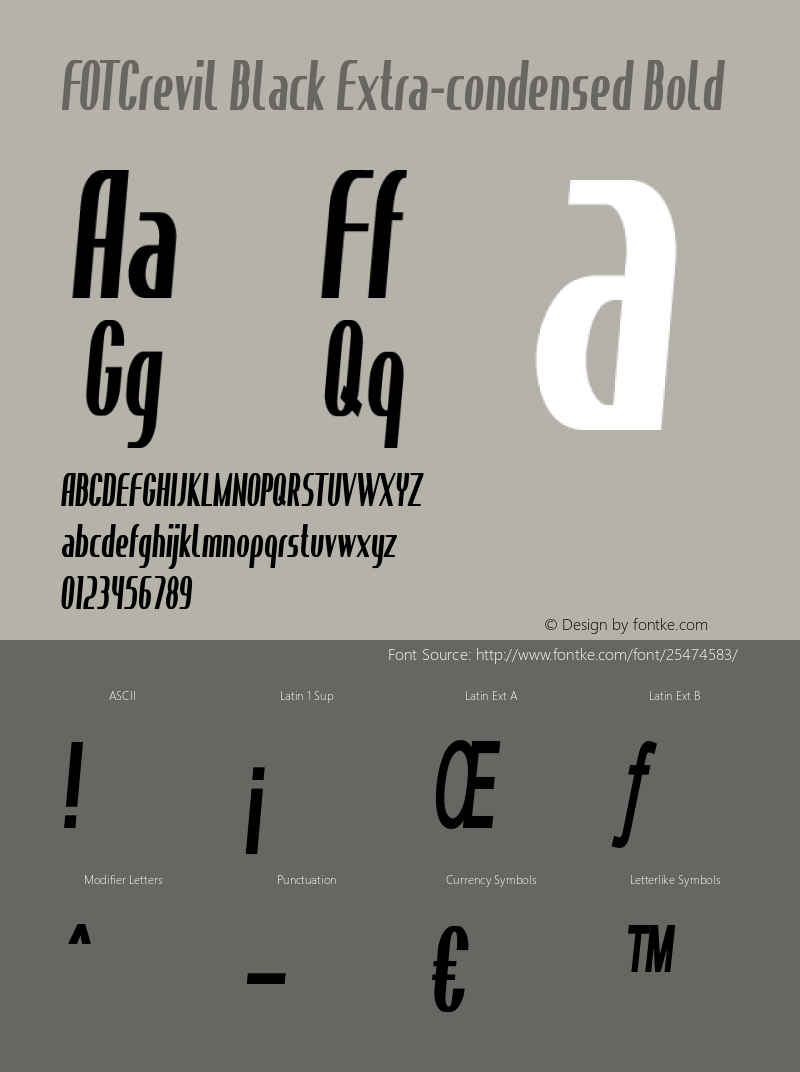 FOTCrevilBlack-ExtracondensedBold Version 1.000 Font Sample