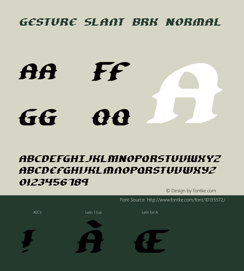 Gesture Slant BRK Normal Version 1.10 Font Sample