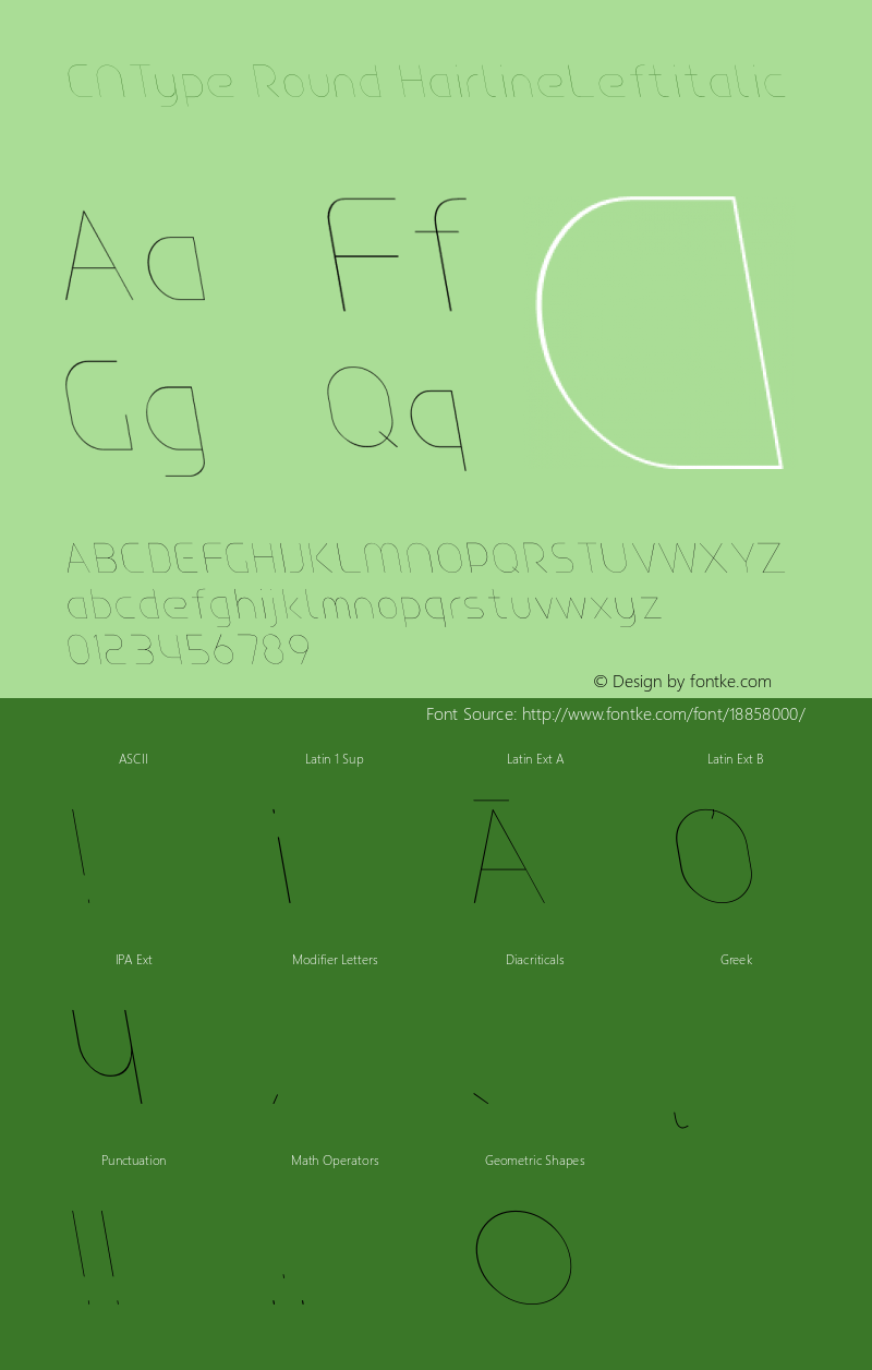 CNType Round HairlineLeftitalic Version 1.0 Font Sample