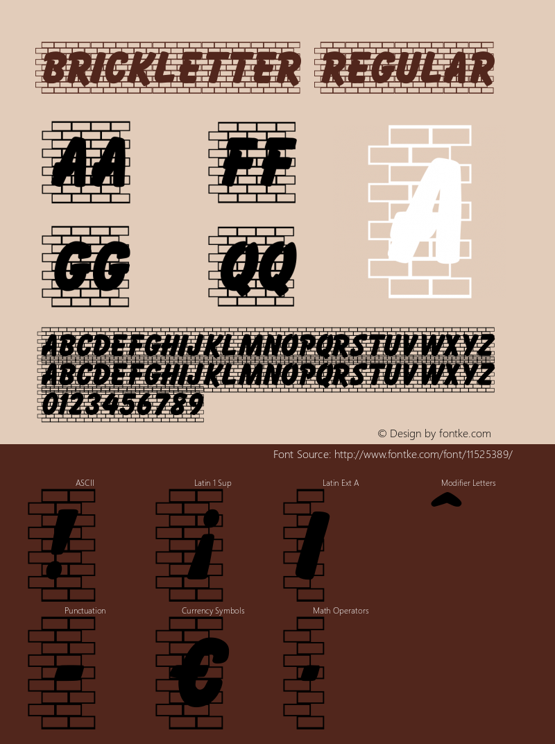 Brickletter Regular Macromedia Fontographer 4.1.3 2/21/09 Font Sample