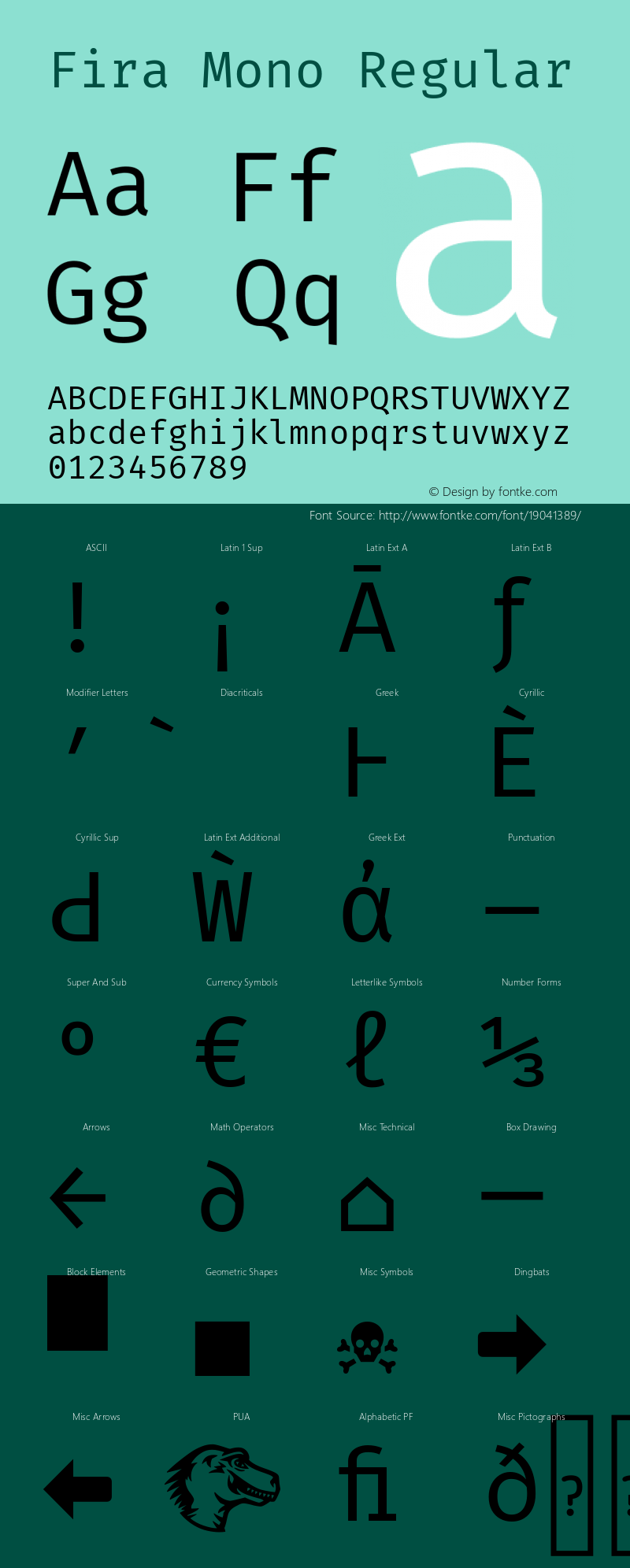 Fira Mono Regular Version 3.206 Font Sample