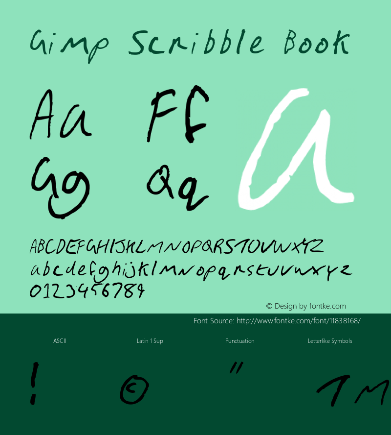 Gimp Scribble Book Version 1.000 Font Sample