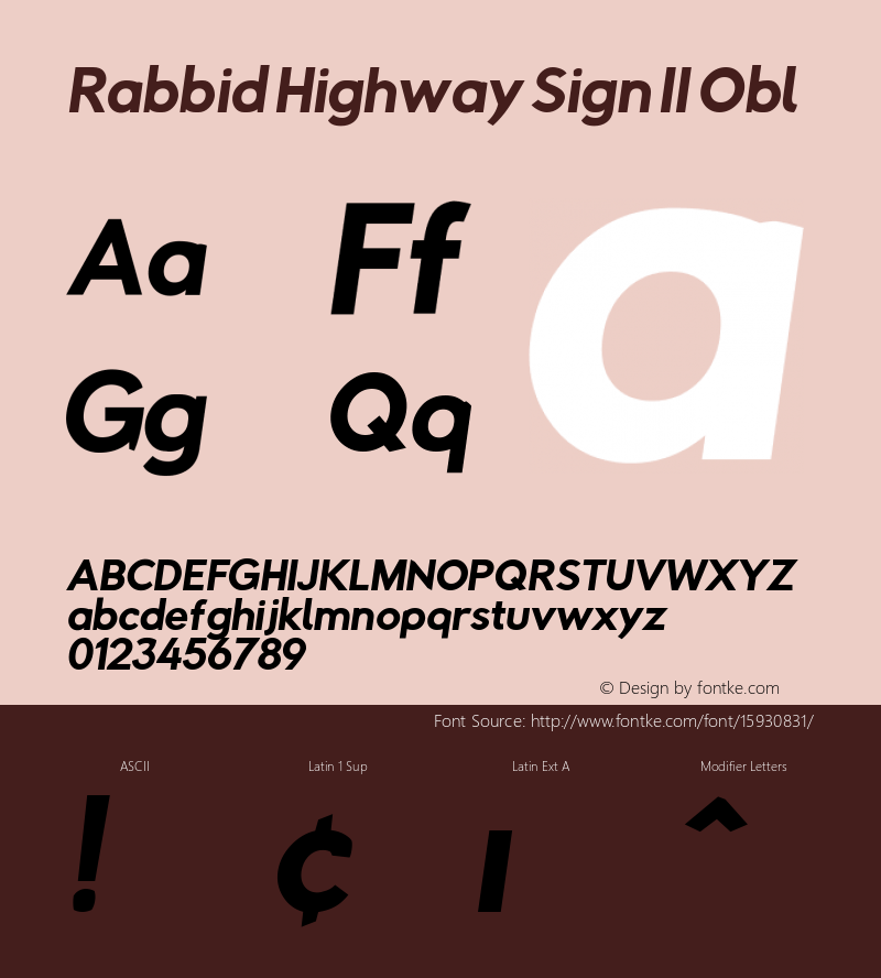 Rabbid Highway Sign II Obl Version 0.227 Font Sample