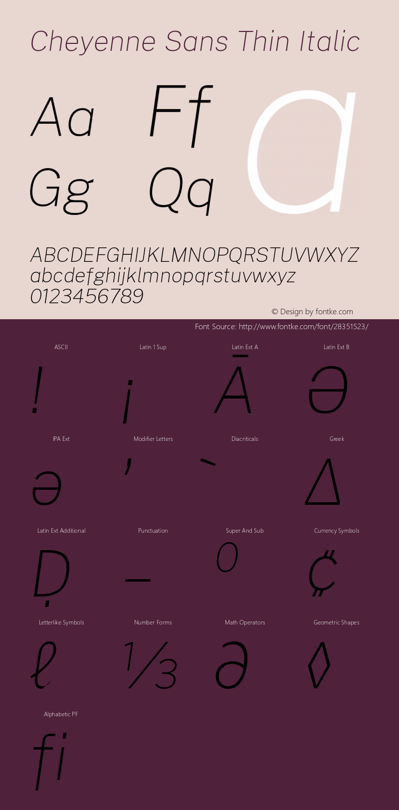 Cheyenne Sans Thin Italic Version 1.000; ttfautohint (v1.6) Font Sample