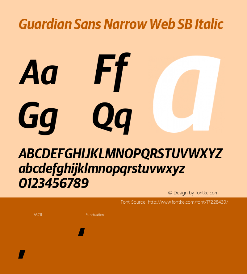 Guardian Sans Narrow Web SB Italic Version 1.1 2012 Font Sample