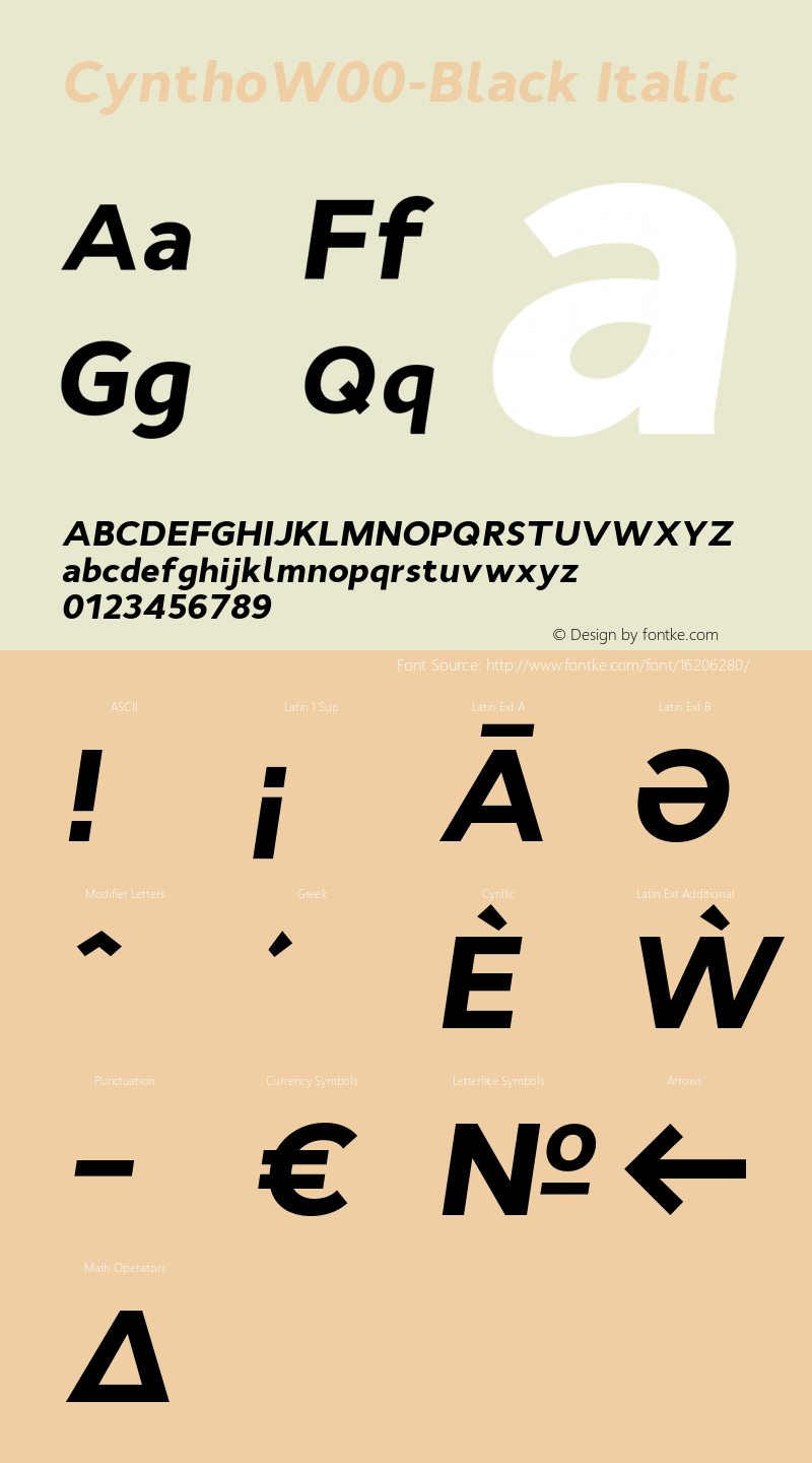 CynthoW00-Black Italic Version 1.00 Font Sample