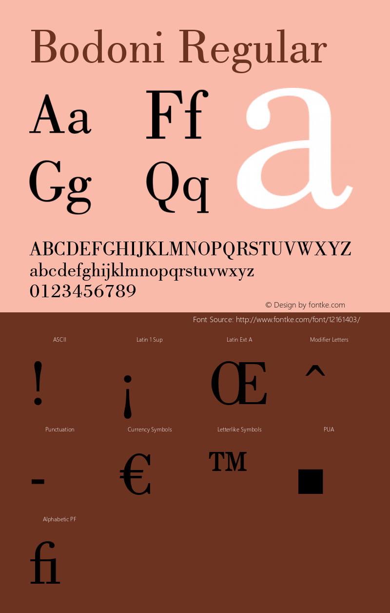 Bodoni Regular Version 1.3 (Hewlett-Packard) Font Sample