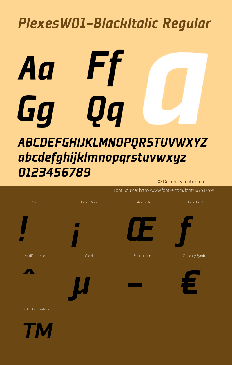 PlexesW01-BlackItalic Regular Version 1.00 Font Sample