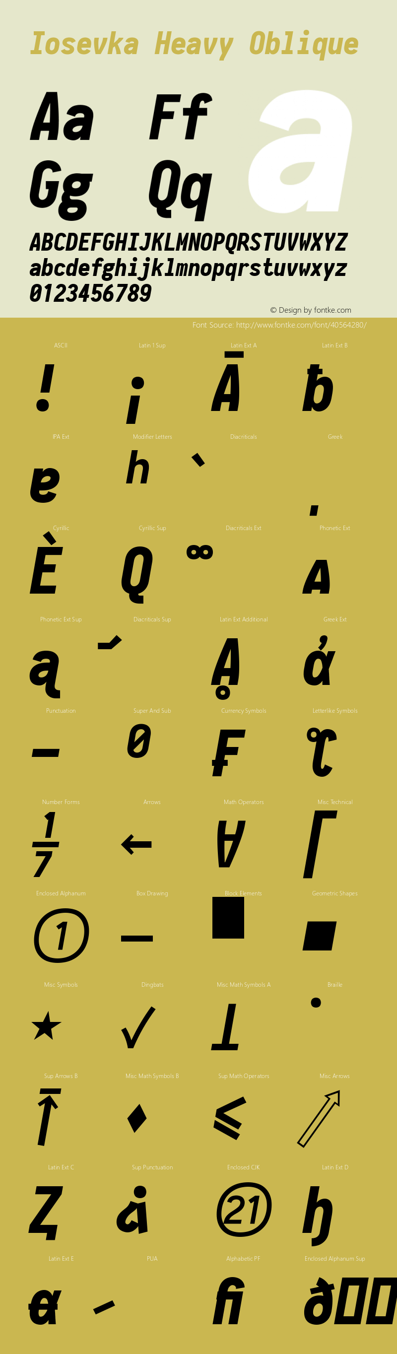 Iosevka Term Heavy Oblique 2.3.0; ttfautohint (v1.8.3) Font Sample