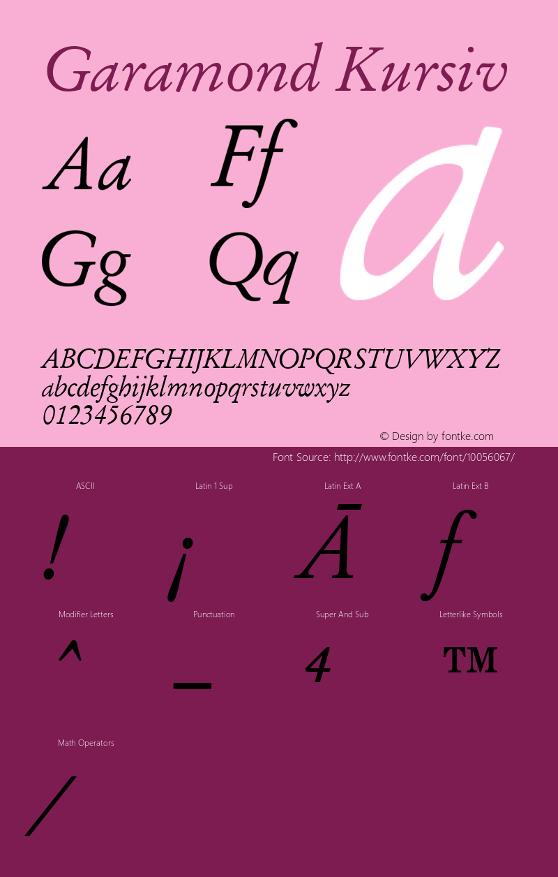 Garamond Kursiv Version 1.3 (Hewlett-Packard) Font Sample