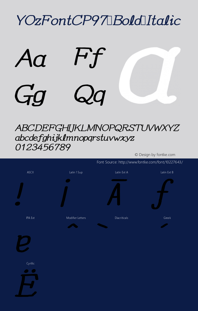 YOzFontCP97 Bold Italic Version 12.12 Font Sample