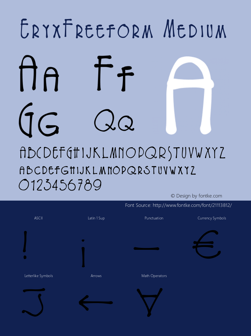 EryxFreeform Version 001.000 Font Sample