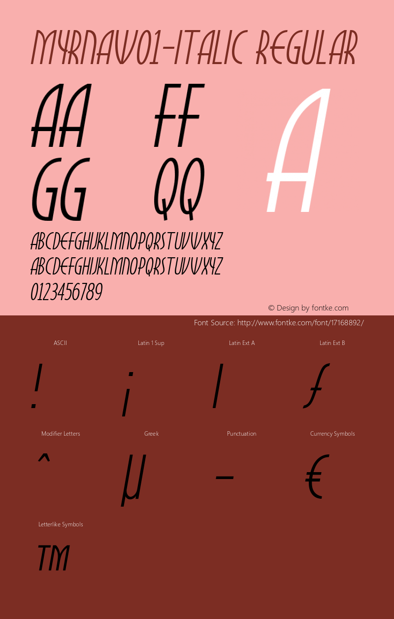 MyrnaW01-Italic Regular Version 1.00 Font Sample