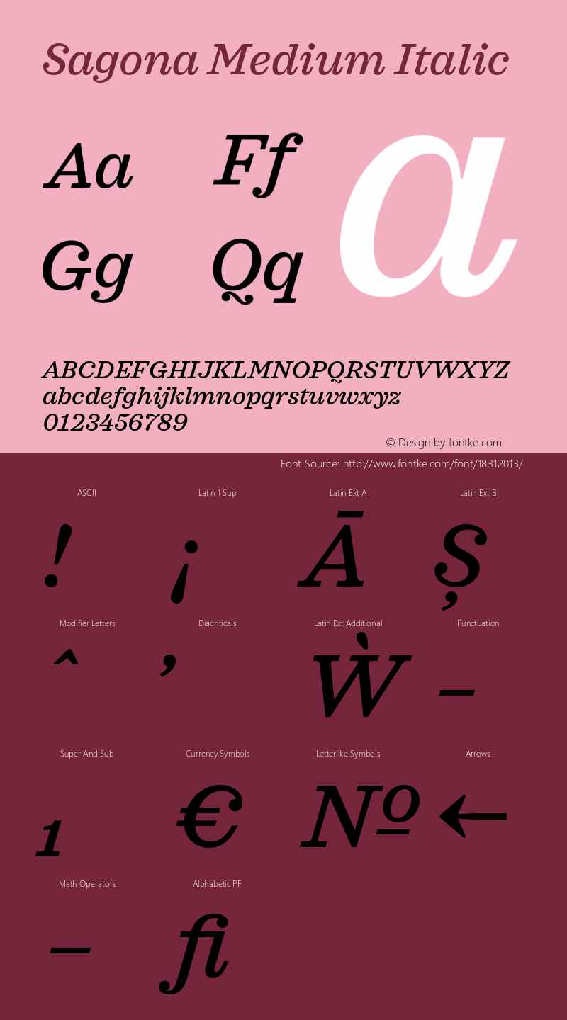 Sagona Medium Italic Version 1.000;PS 001.000;hotconv 1.0.88;makeotf.lib2.5.64775 Font Sample