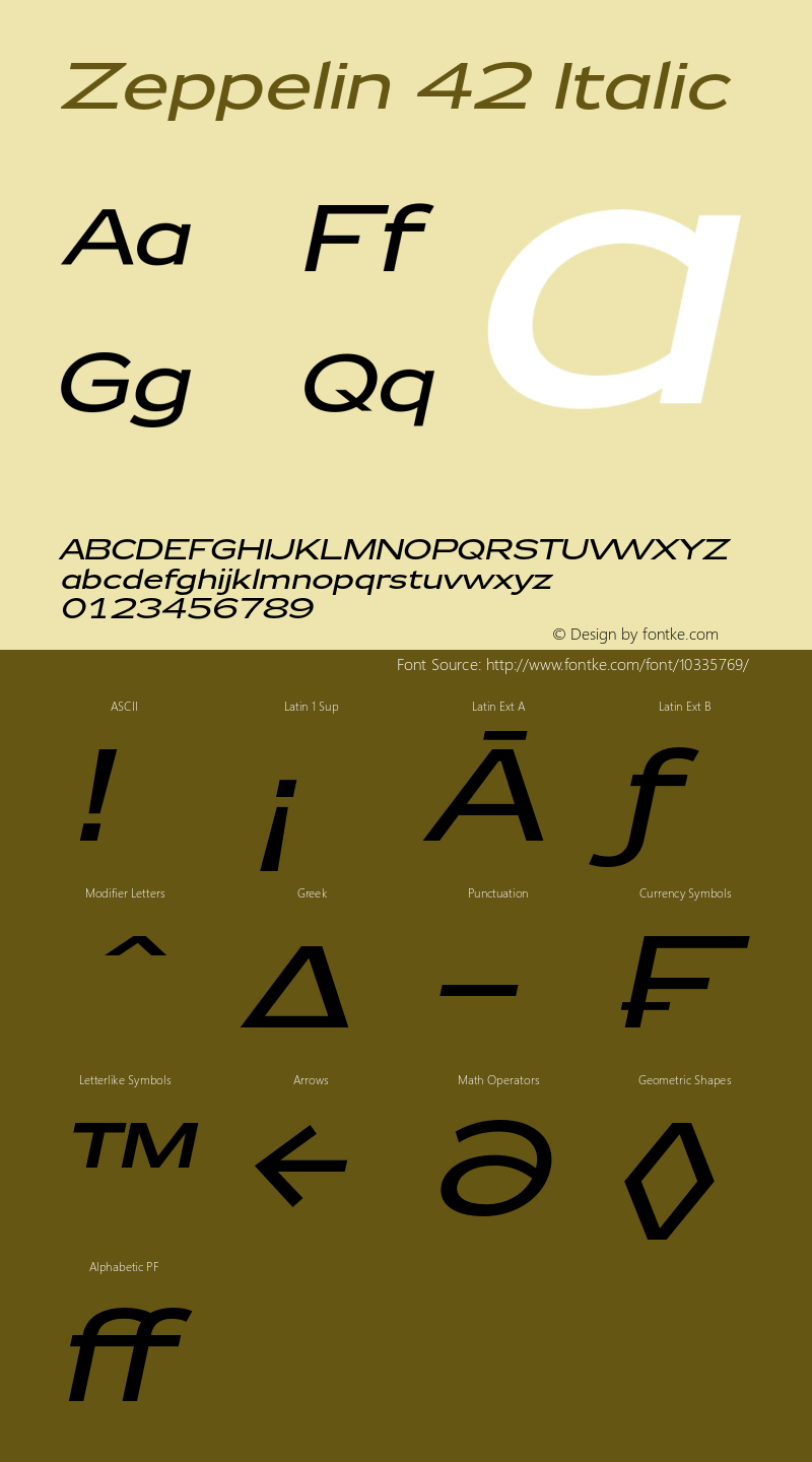 Zeppelin 42 Italic Version 1.000;PS 001.000;hotconv 1.0.38 Font Sample