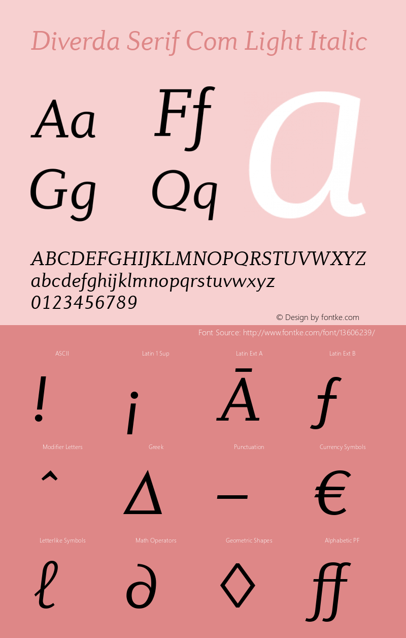 Diverda Serif Com Light Italic Version 1.20 Font Sample