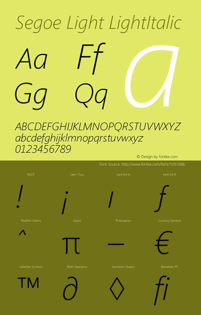 Segoe Light LightItalic Version 001.000 Font Sample