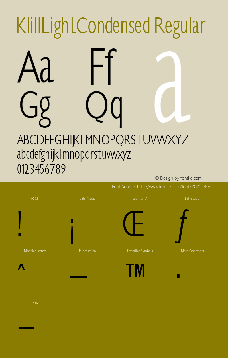 KlillLightCondensed Regular 1.0 2004-01-24 Font Sample