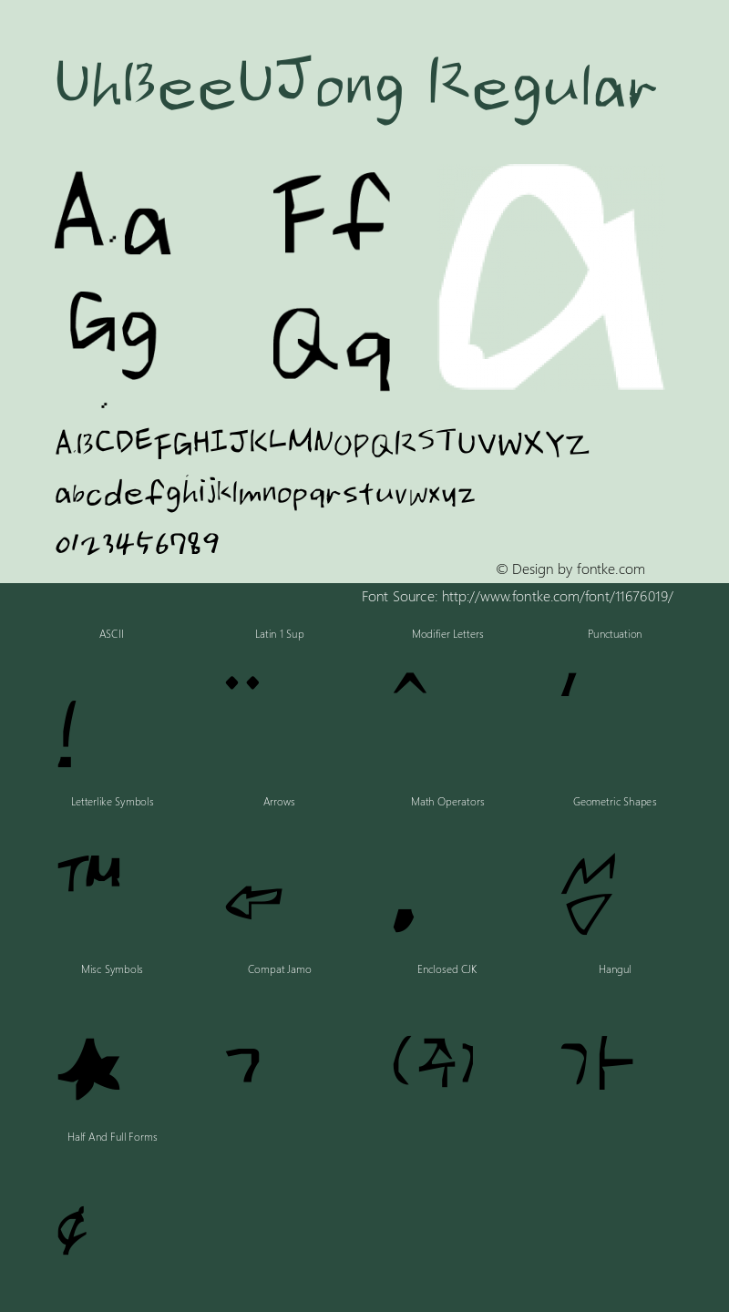 UhBeeUJong Regular Version 1.00 February 27, 2012, initial release Font Sample