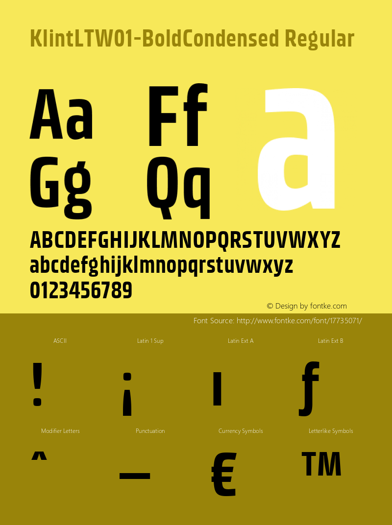 KlintLTW01-BoldCondensed Regular Version 1.00 Font Sample