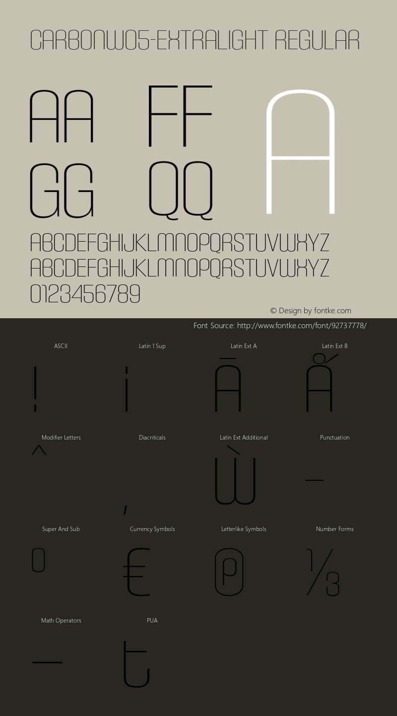 Carbon W05 ExtraLight Version 4.00 Font Sample