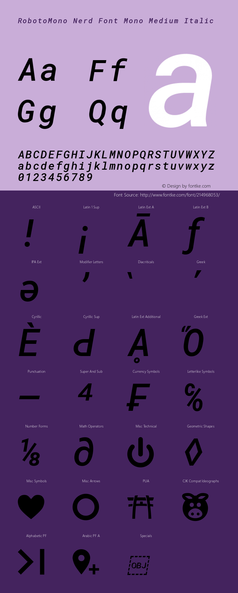 Roboto Mono Medium Italic Nerd Font Complete Mono Version 2.000986; 2015; ttfautohint (v1.3);Nerd Fonts 2.1.0图片样张