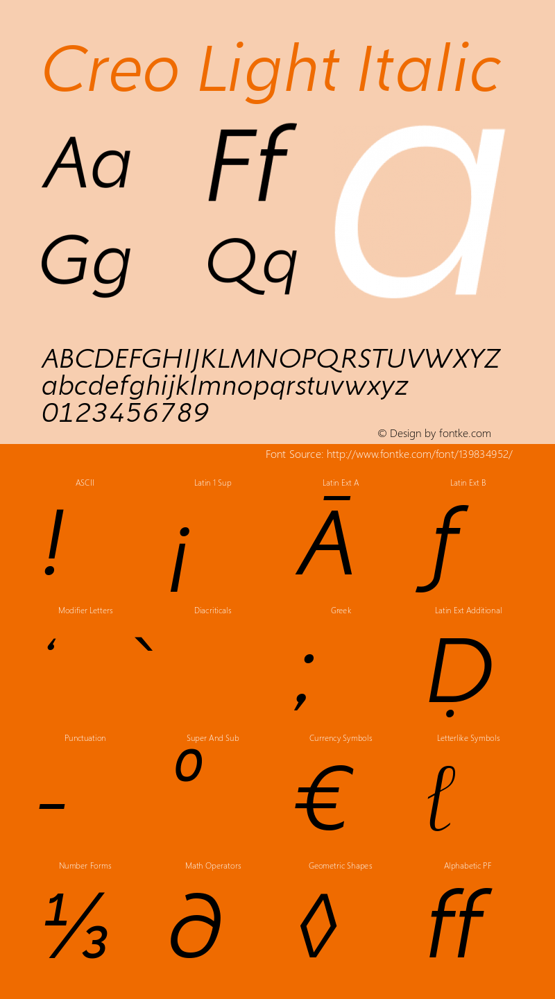 Creo Light Italic Version 1.00;October 24, 2019;FontCreator 11.5.0.2430 64-bit Font Sample