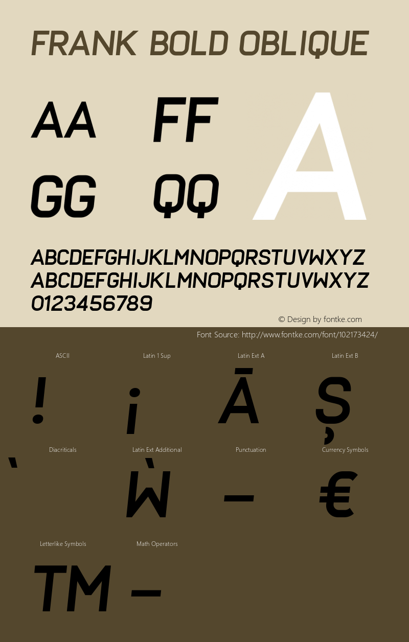 Frank Bold Oblique Version 1.000;PS 001.000;hotconv 1.0.88;makeotf.lib2.5.64775 Font Sample