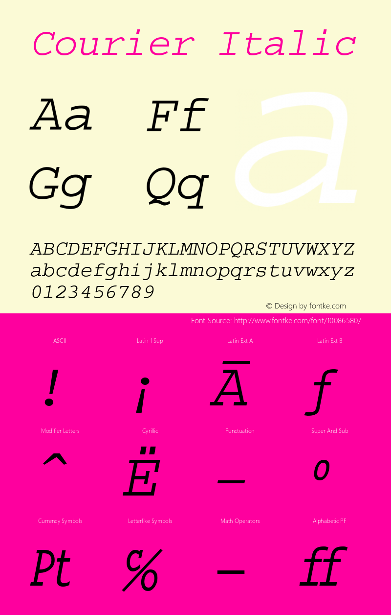 Courier Italic Version 1.3 (Hewlett-Packard) Font Sample