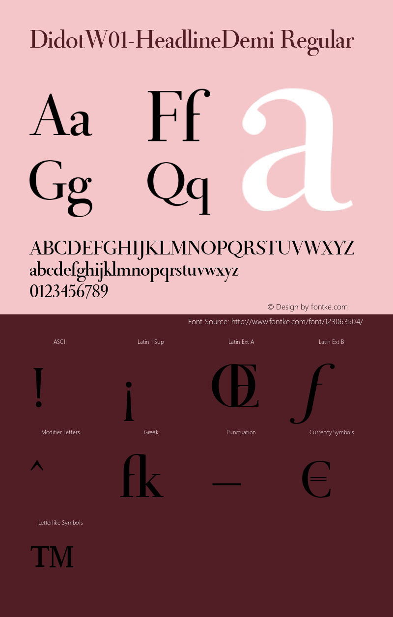 Didot W01 Headline Demi Version 1.00 Font Sample