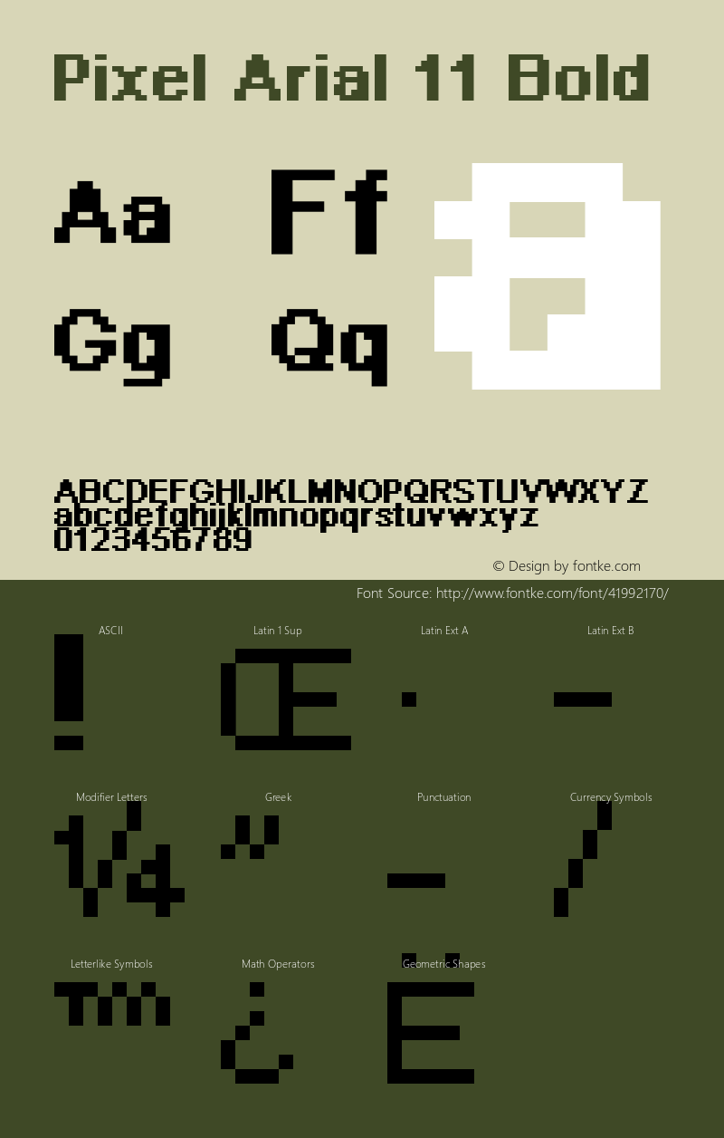 Pixel Arial 11 Bold Macromedia Fontographer 4.1.4 8/9/01 Font Sample