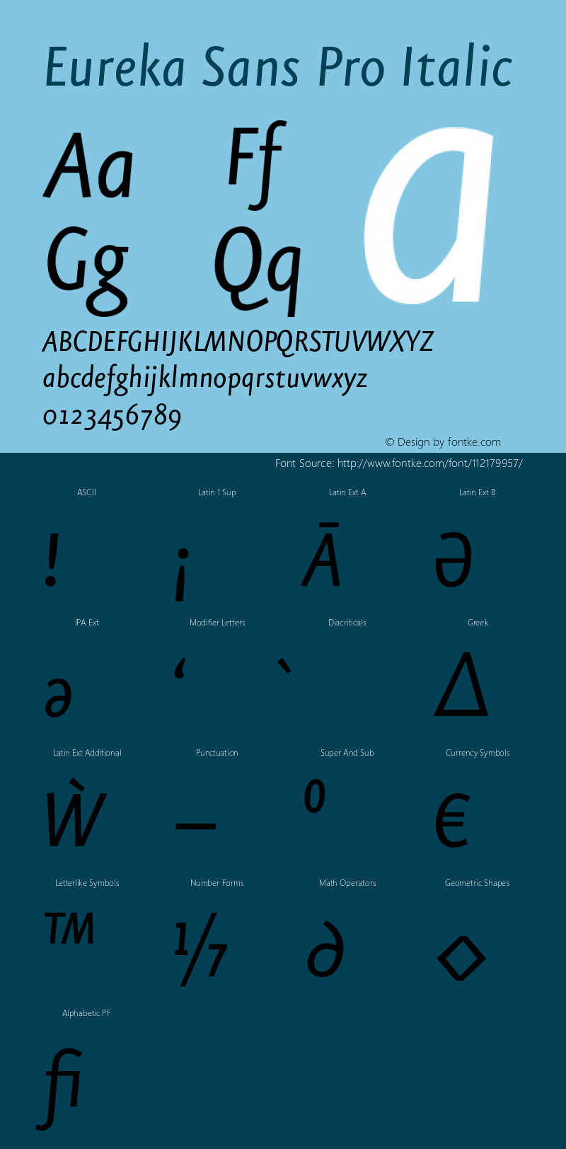 EurekaSansPro-RegularItalic Version 7.504; 2011; Build 1022 Font Sample