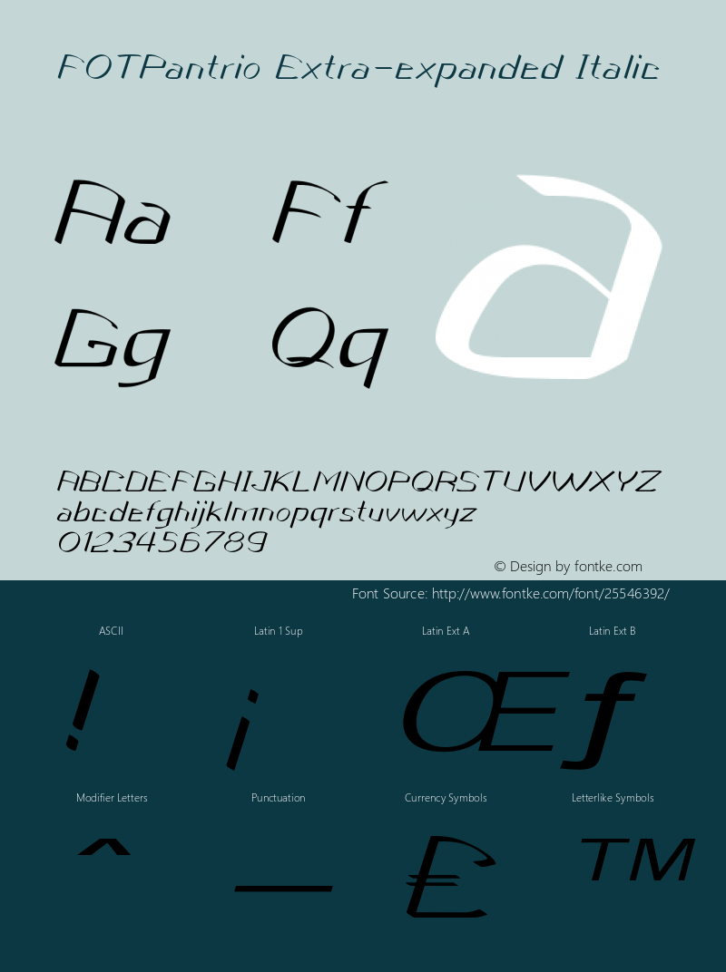 FOTPantrio-ExtraexpandedItalic Version 1.000 Font Sample