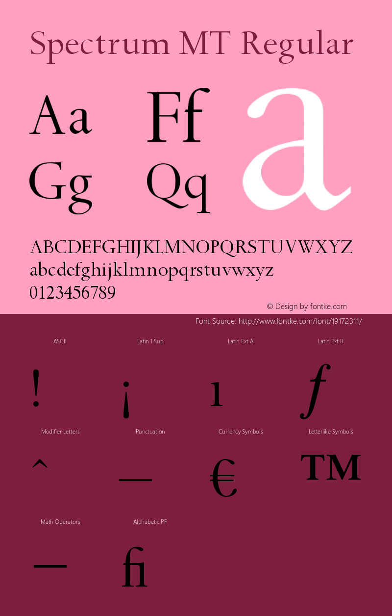 Spectrum MT Version 001.000 Font Sample