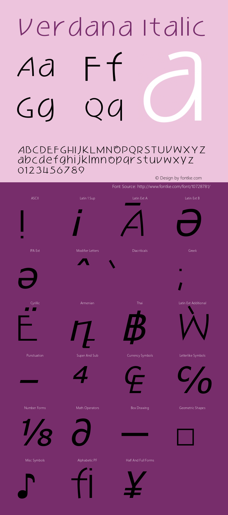 Verdana Italic Version 5.01x Font Sample