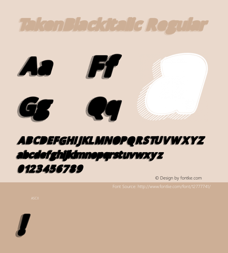 TakenBlackItalic Regular Version 1.00 December 6, 2015, initial release Font Sample