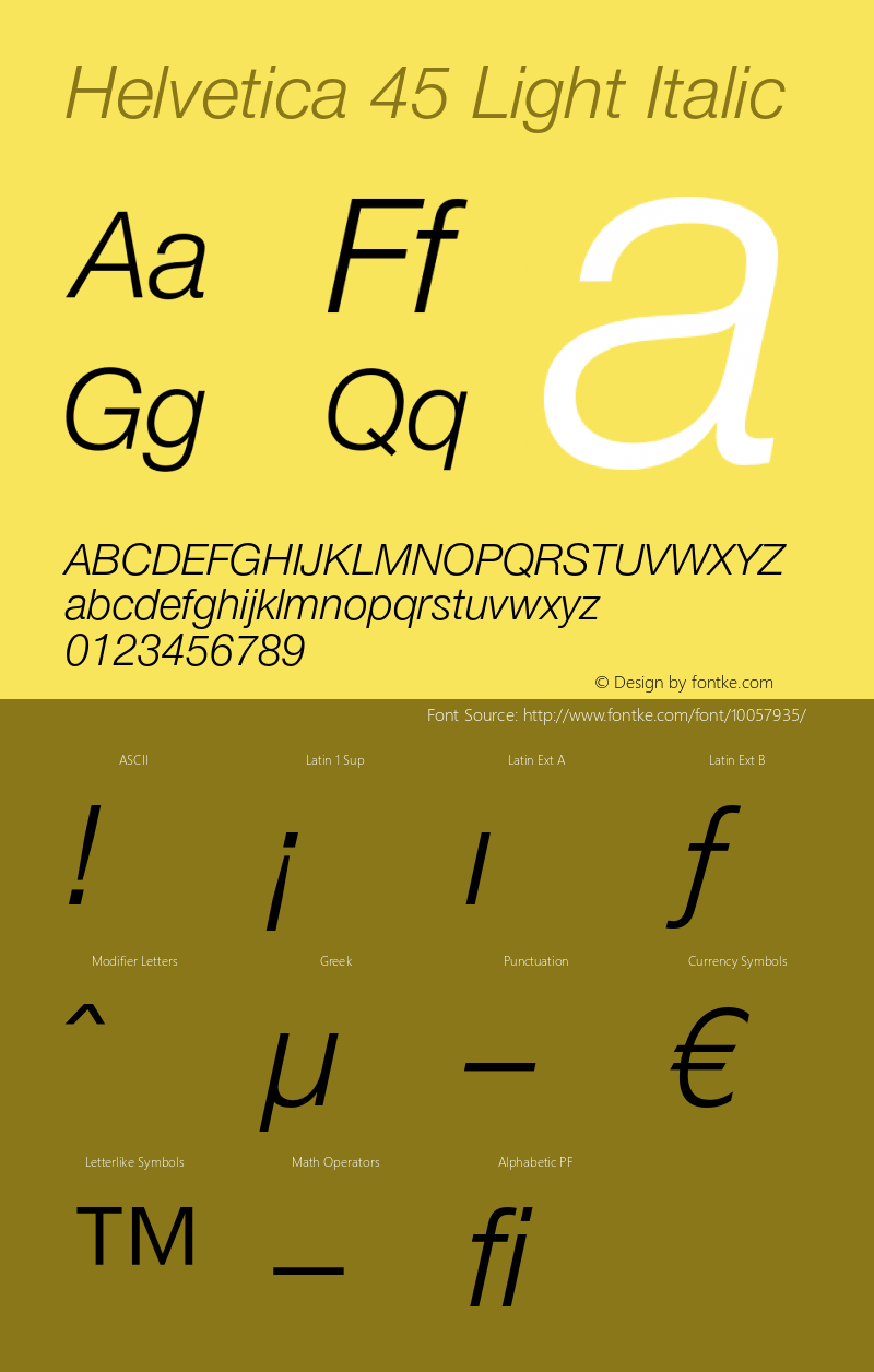 Helvetica 45 Light Italic OTF 1.0;PS 001.003;Core 1.0.22 Font Sample