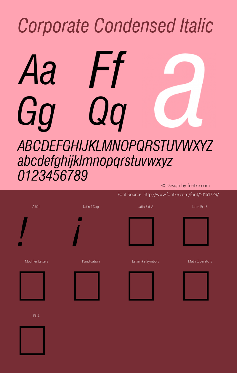 Corporate Condensed Italic Rev. 002.001 Font Sample