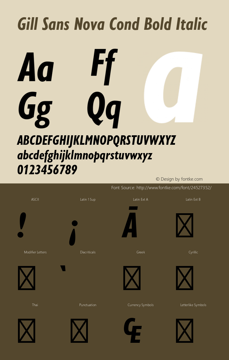 Gill Sans Nova Cond Bold Italic Version 1.01 Font Sample