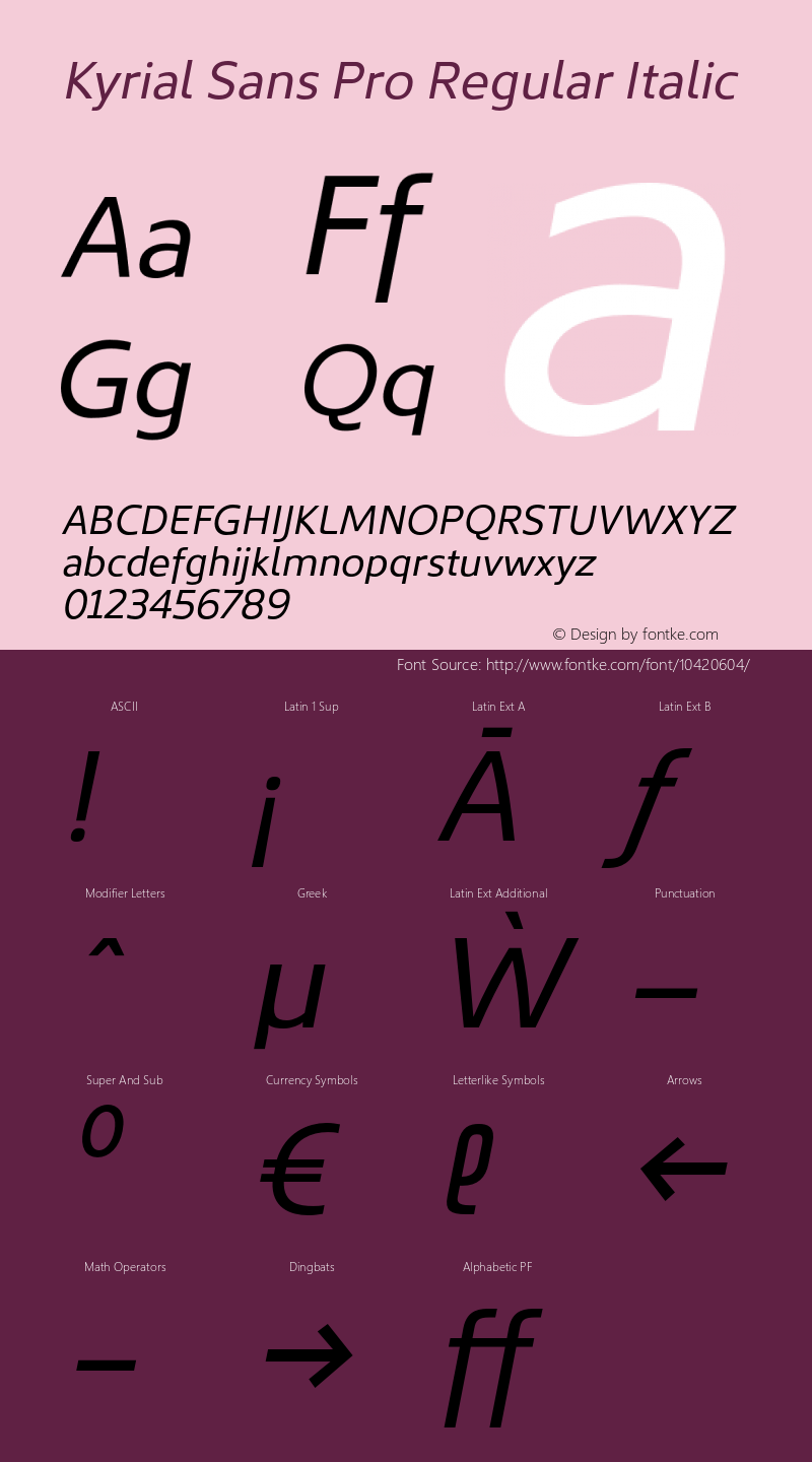 Kyrial Sans Pro Regular Italic Version 1.000 Font Sample