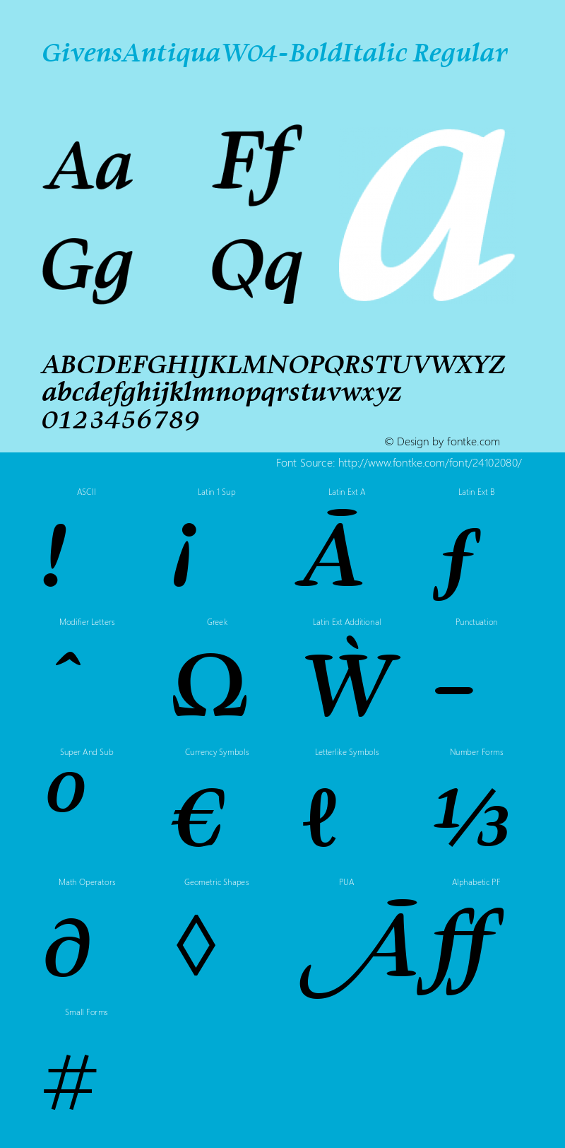 Givens Antiqua W04 Bold Italic Version 1.00 Font Sample