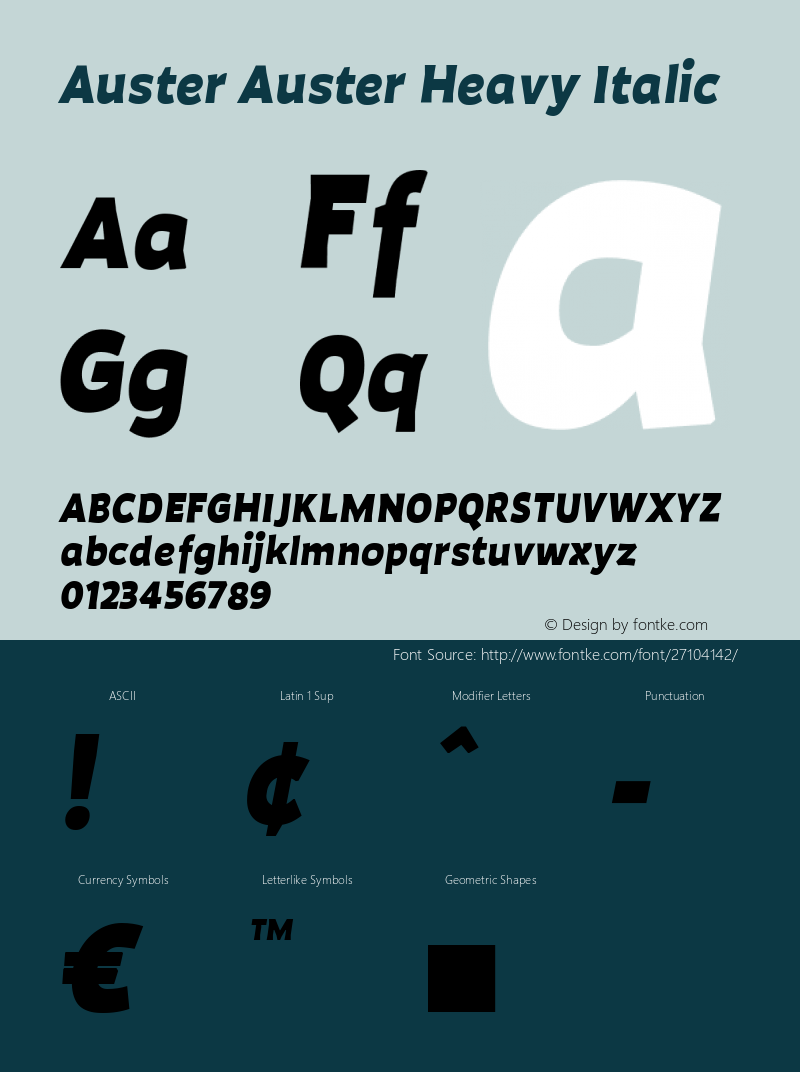 Auster Auster Heavy Italic Version 1.000;PS 001.000;hotconv 1.0.88;makeotf.lib2.5.64775 Font Sample