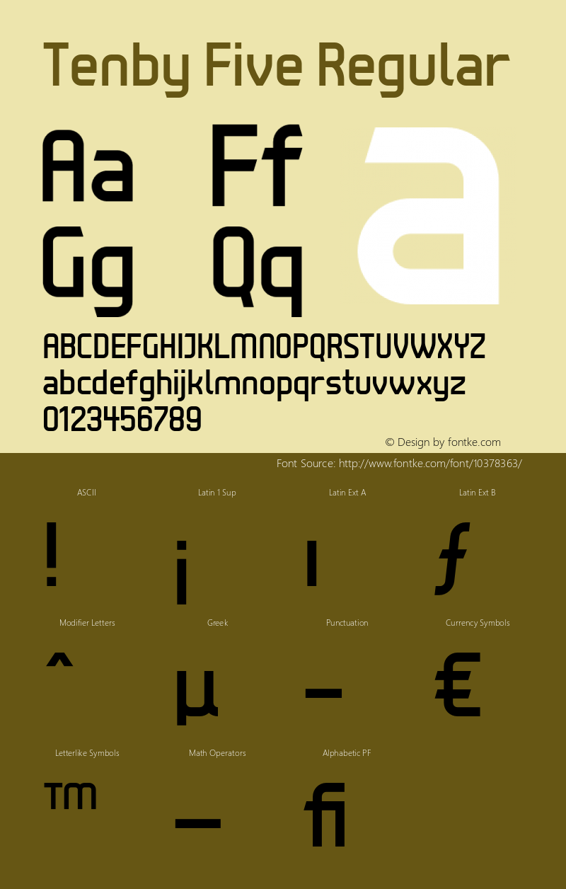 Tenby Five Regular Version 1.005 Font Sample