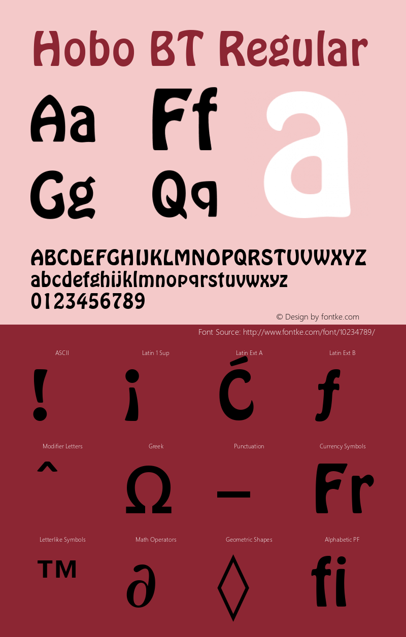 Hobo BT Regular Version 1.01 emb4-OT Font Sample