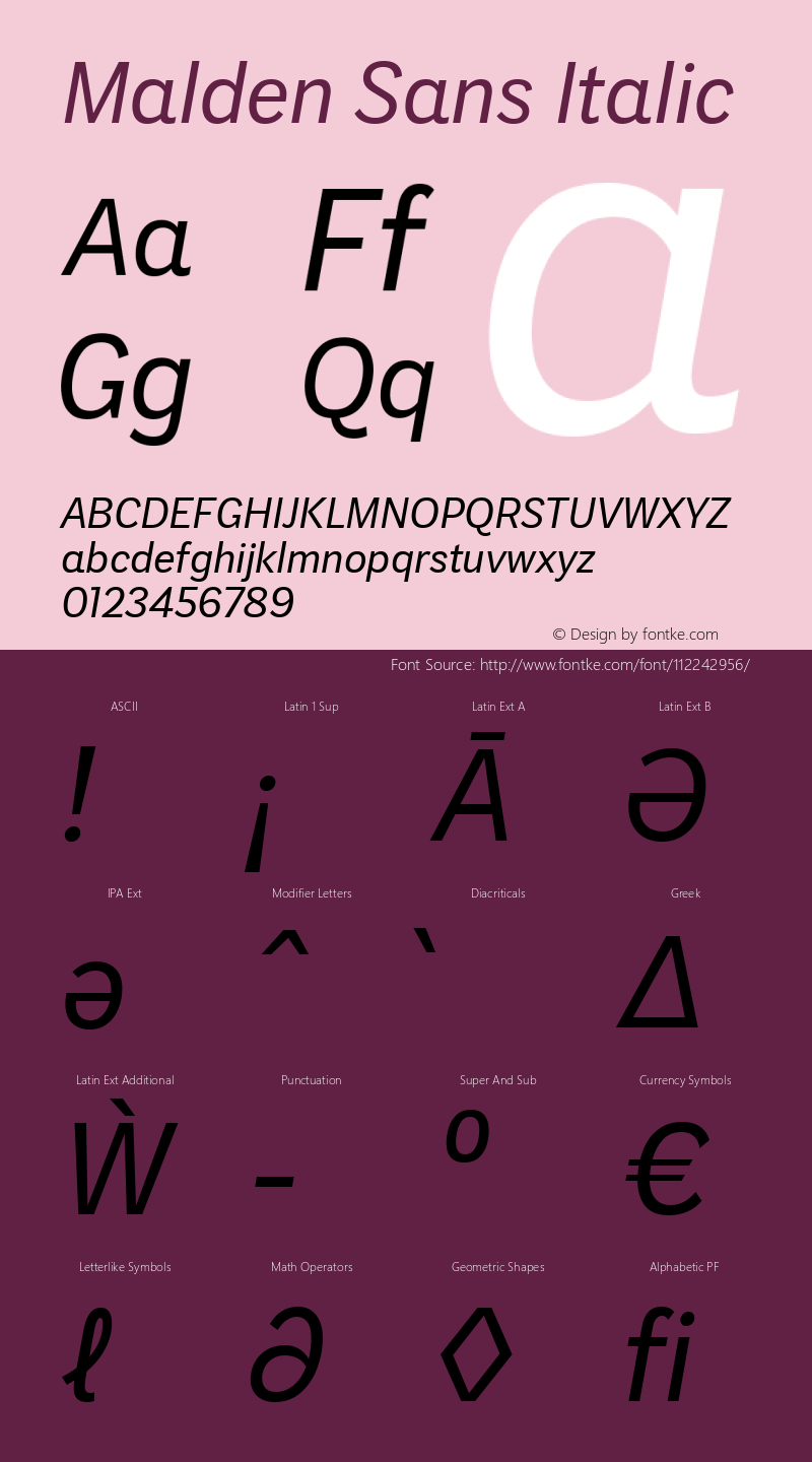 Malden Sans Italic Version 1.00, build 13, s3 Font Sample